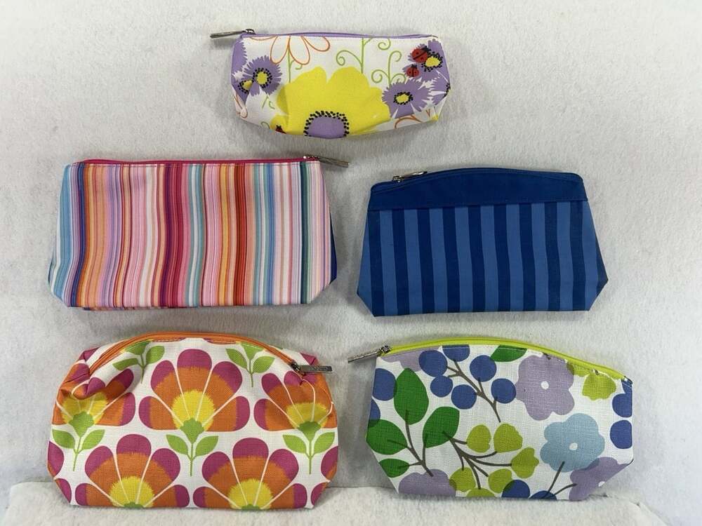 Clinique Makeup Cosmetic Bags Lot of 5 Floral Ladybug Striped Travel Pouches